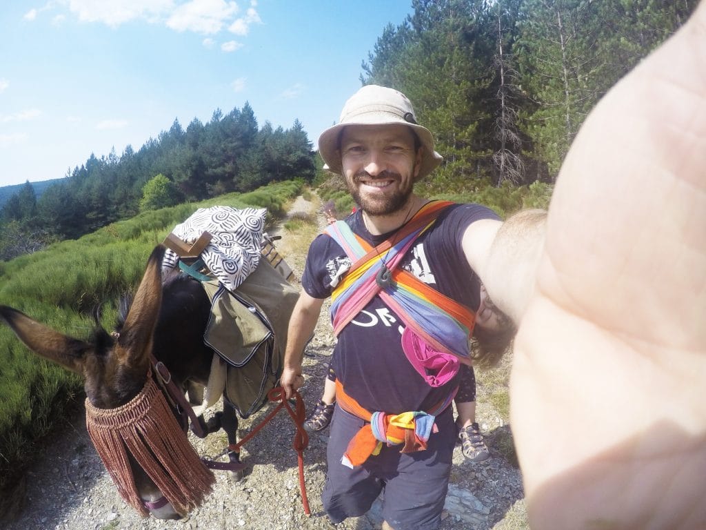 a man taking a picture with a donkey