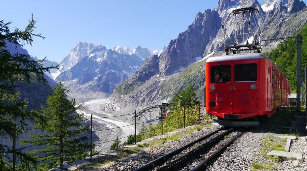 old touristic red train in the alps