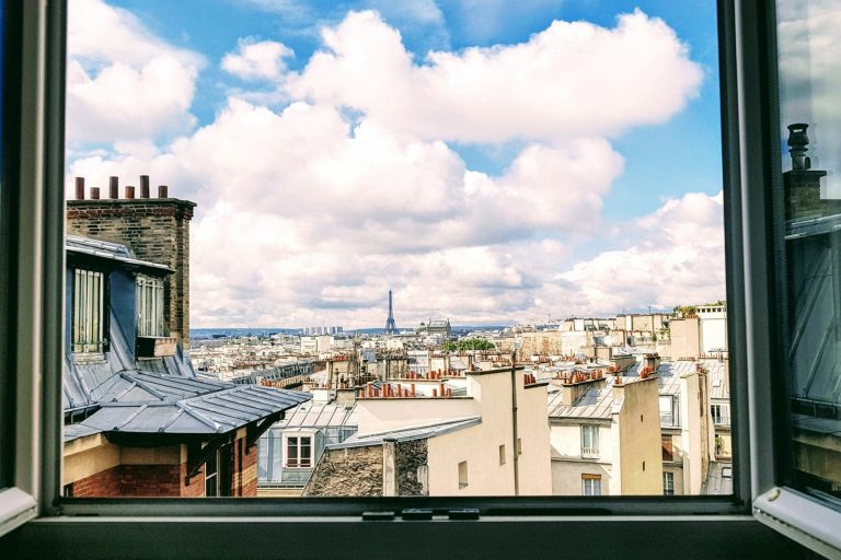 a view of paris from a centrally located hotel