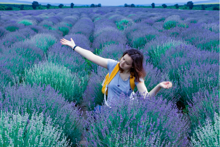 a woman in a lavender field in provence
