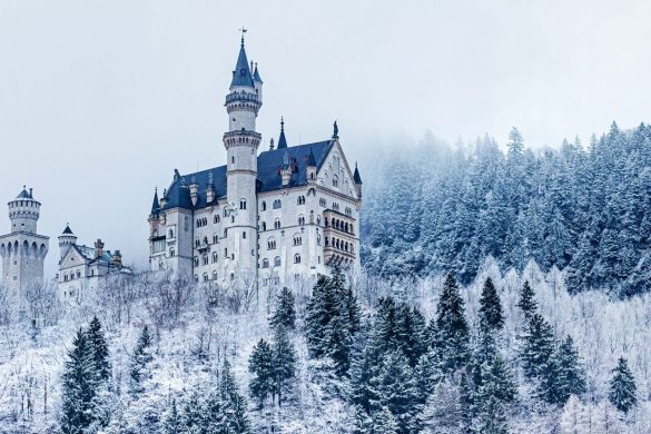 The castle of Neuschwanstein in Germany under the snow