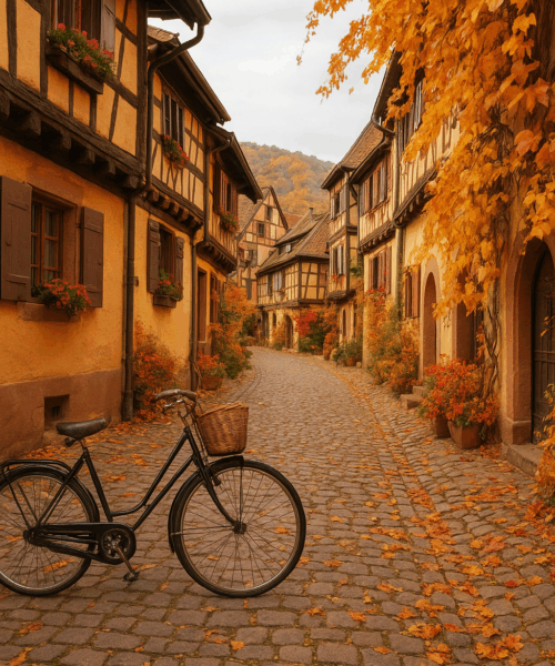 cycling in france Colorful half-timbered houses